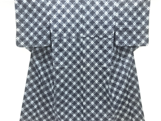 JAPANESE KIMONO / ANTIQUE HITOE KIMONO / KURUME KASURI / DIAGONAL GRID